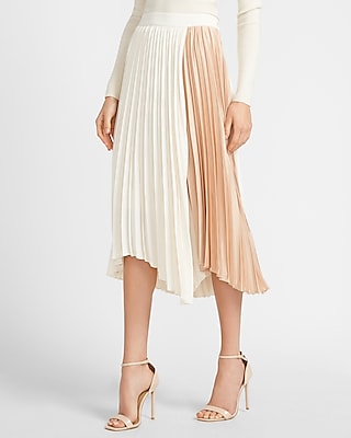 High Waisted Pleated Color Block Midi 