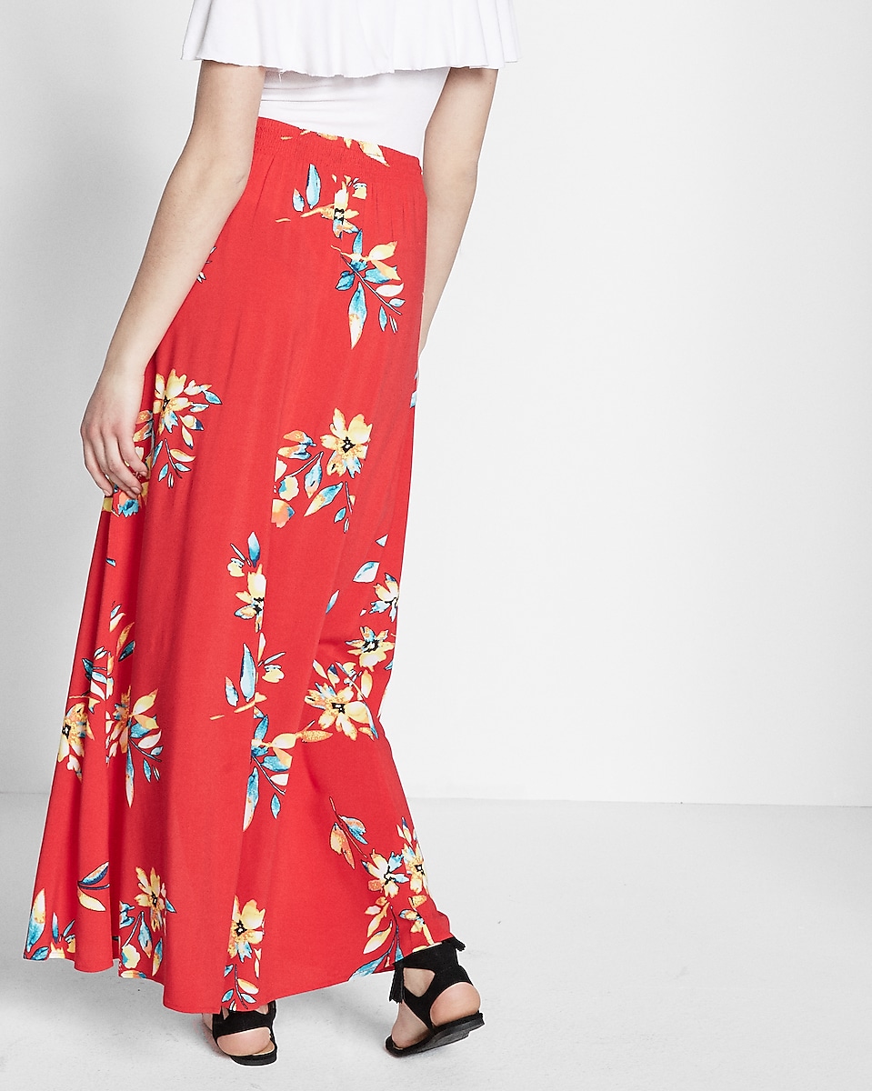 High Waisted Floral Print Button Front Maxi Skirt | Express