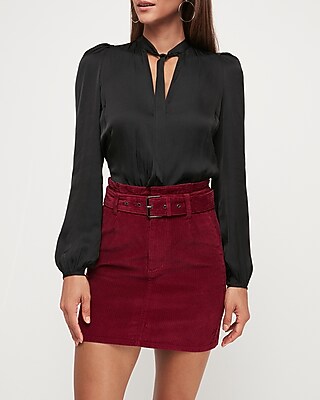 High Waisted Corduroy Paperbag Mini Skirt Express