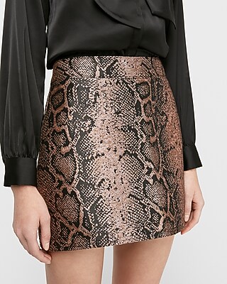 High Waisted Snakeskin Print Mini Skirt 