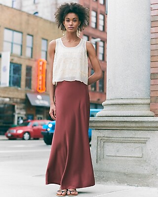 satin high waisted maxi skirt