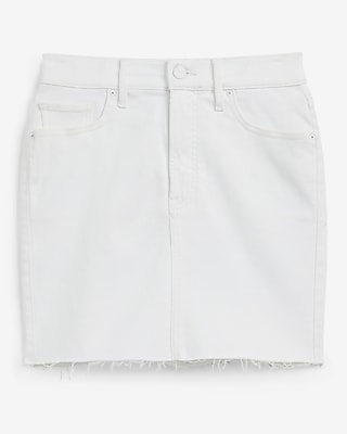 High Waisted White Raw Hem Mini Denim Skirt
