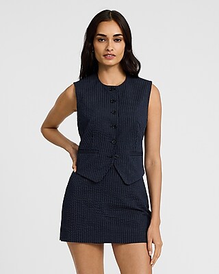 Editor Pinstripe Seersucker Super High Waisted Mini Skort