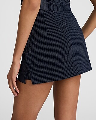 Editor Pinstripe Seersucker Super High Waisted Mini Skort