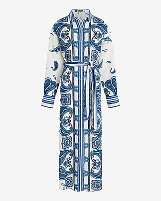 blue paisley shirt dress Hutton Shirtdress Blue Vintage Paisley – APOELLA main image 0