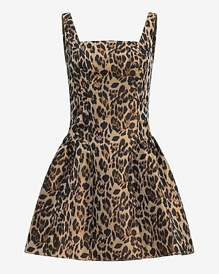 Harlow Leopard Satin Drop Waist Mini Dress with Pockets - thumbnail 4