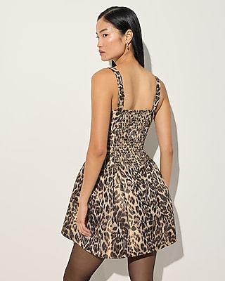 Harlow Leopard Satin Drop Waist Mini Dress with Pockets - thumbnail 3