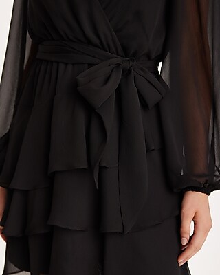 TEST- SURPLICE TIERED SKIRT FNF - 9420190:PITCH BLACK:M