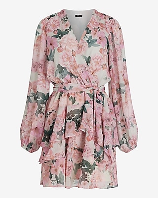 TEST- SURPLICE TIERED SKIRT FNF - PRINT PINK 9420190:PRINT-PINK:M