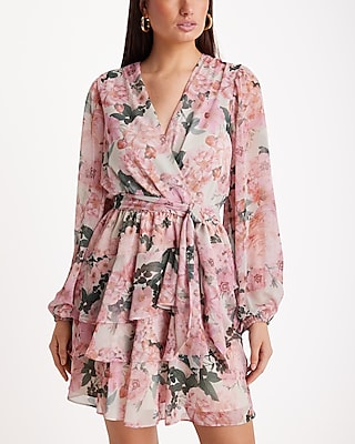 TEST- SURPLICE TIERED SKIRT FNF - PRINT PINK 9420190:PRINT-PINK:M