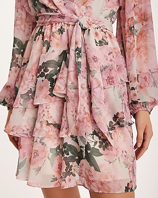 TEST- SURPLICE TIERED SKIRT FNF - PRINT PINK 9420190:PRINT-PINK:M