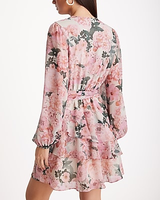TEST- SURPLICE TIERED SKIRT FNF - PRINT PINK 9420190:PRINT-PINK:M