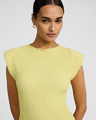 Textured Boat Neck Cap Sleeve Mini Sheath Dress