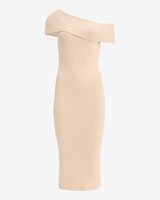 Ribbed Off The Shoulder Midi Sweater Dress