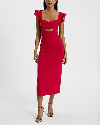 Flutter Sleeve Cutout Midi Dress