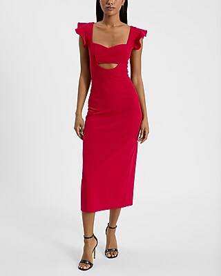 Flutter Sleeve Cutout Midi Dress