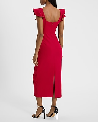 Flutter Sleeve Cutout Midi Dress