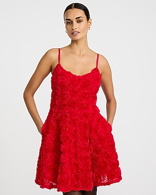 Rosette V-Neck Sleeveless Fit and Flare Mini Dress with Pockets