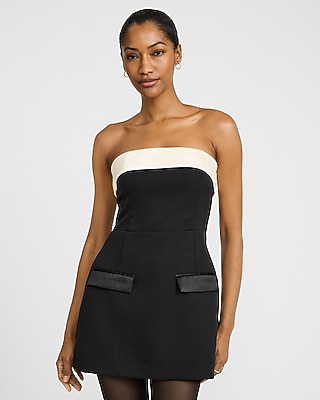 how to fold satin dress Fold Over Strapless Satin Pocket Mini Dress