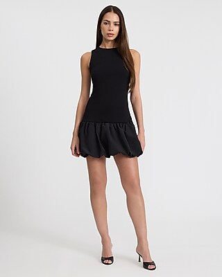 Crew Neck Sleeveless Bubble Hem Mini Dress