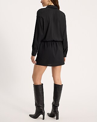 Long Sleeve Surplice Micro Mini Shirt Dress