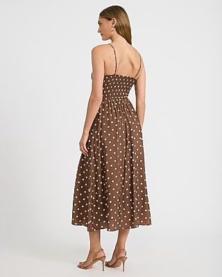 brown dress express Women's Polka Dot Square Neck Smocked Dipped Waist Maxi Large ASOS DESIGN Bridesmaids slash Web Collection: Spring Break Size:31 Waist 37 ( 94