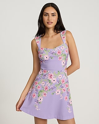 Floral Sweetheart Cap Sleeve Cutout Mini Fit And Flare Dress