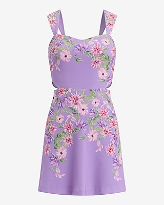 Floral Sweetheart Cap Sleeve Cutout Mini Fit and Flare Dress