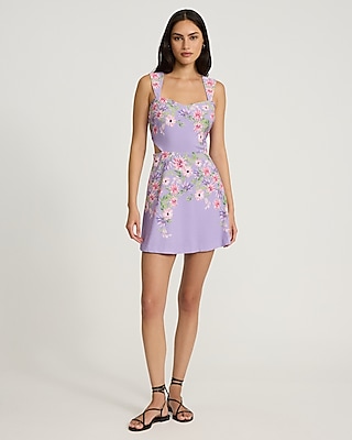 Floral Sweetheart Cap Sleeve Cutout Mini Fit and Flare Dress