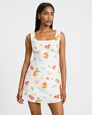 Fruit Printed Square Neck Smocked Back Mini Dress