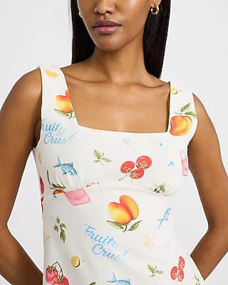 Fruit Printed Square Neck Smocked Back Mini Dress