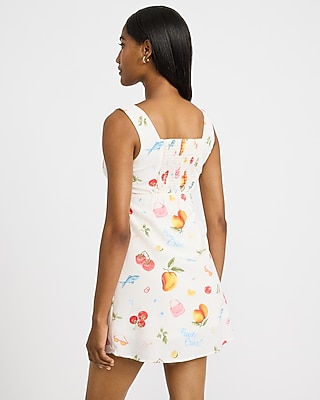 Fruit Printed Square Neck Smocked Back Mini Dress