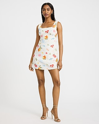Fruit Printed Square Neck Smocked Back Mini Dress