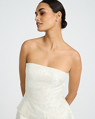 Floral Jacquard Strapless Micro Mini Dress