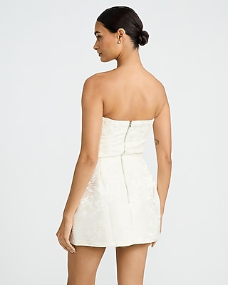 Floral Jacquard Strapless Micro Mini Dress