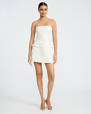 Floral Jacquard Strapless Micro Mini Dress