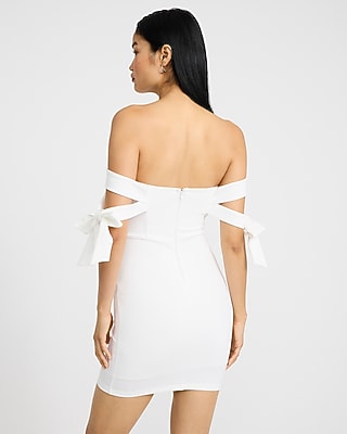 Crepe Off The Shoulder Sweetheart Bow Strap Micro Mini Dress