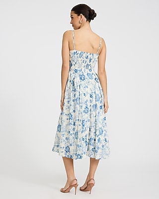 Floral Square Neck Smocked Back Midi Fit and Flare Dress - thumbnail 2
