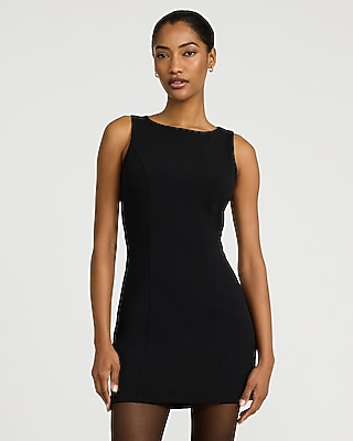 Crepe Boat Neck Sleeveless Mini Sheath Dress