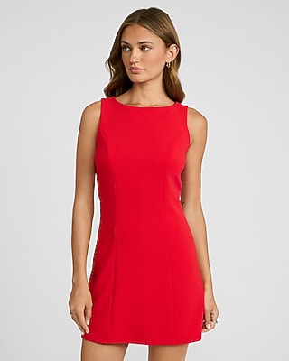 Crepe Boat Neck Sleeveless Mini Sheath Dress | Express