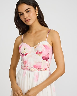 Floral Sweetheart Belted Smocked Back Midi Dress | Express