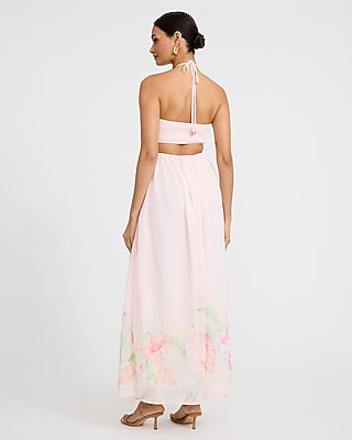 Floral Tie Halter Neck Cutout Smocked Back Maxi Dress - image 3