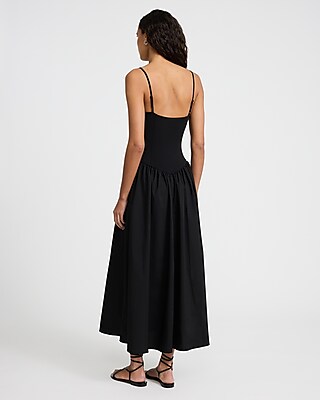 Mixed Media V-Neck Sleeveless Drop Waist Midi Dress