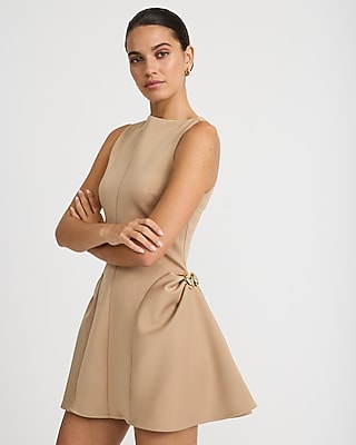 Sleeveless Hardware Gathered Side Mini Dress