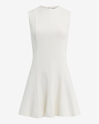 Crew Neck Sleeveless Seamed Mini Fit and Flare Dress