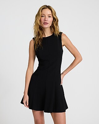 Crew Neck Sleeveless Seamed Mini Fit And Flare Dress