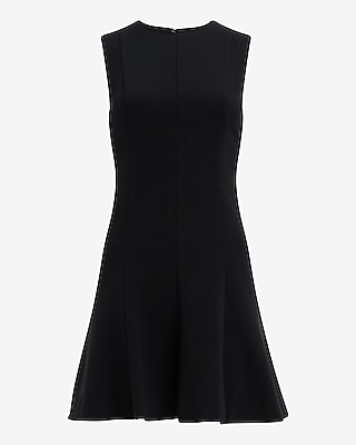 Crew Neck Sleeveless Seamed Mini Fit and Flare Dress
