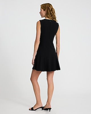 Crew Neck Sleeveless Seamed Mini Fit and Flare Dress