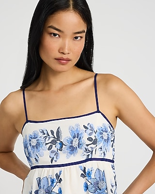 Floral Square Neck Sleeveless Smocked Back Midi Dress