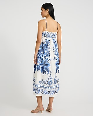 Floral Square Neck Sleeveless Smocked Back Midi Dress